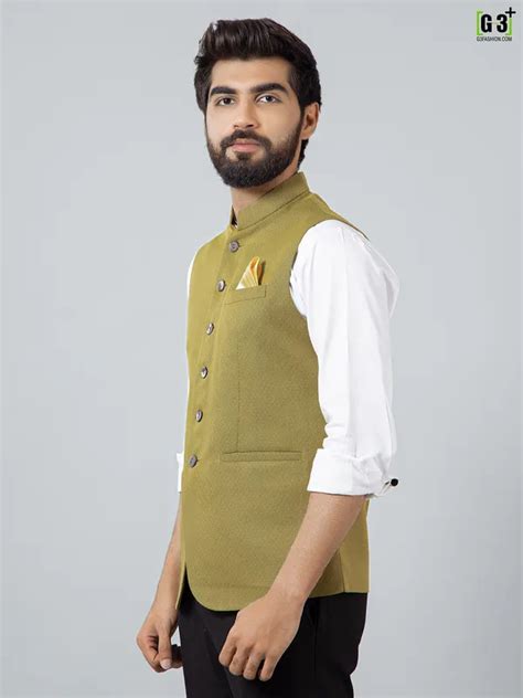 Mustard Yellow Solid Cotton Silk Waistcoat For Men G Mwc