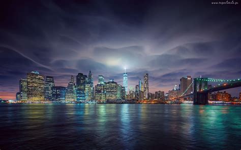 Nowy Jork Drapacze Chmur Noc Most Cityscape Photography Skyline