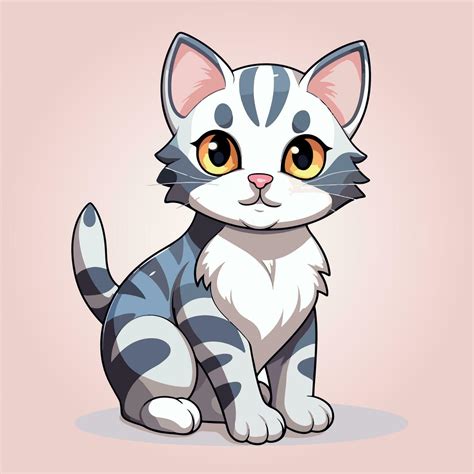 Kawaii Cute Cat Cartoon Characters Vector Isolated Illustration