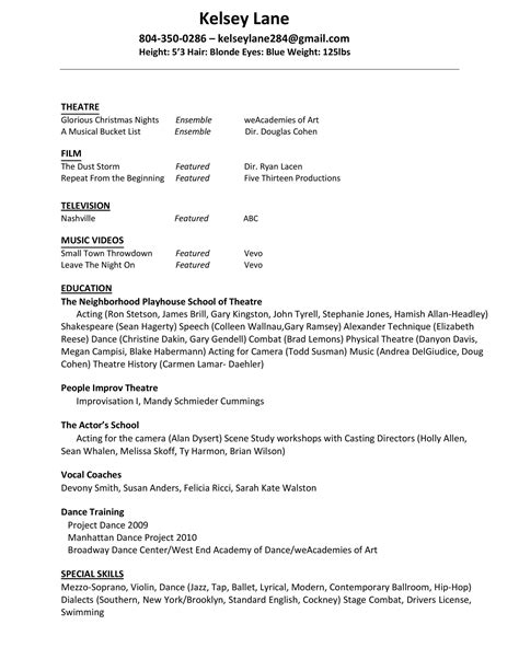 Free Acting Resume Templates Word Google Docs Templatelab