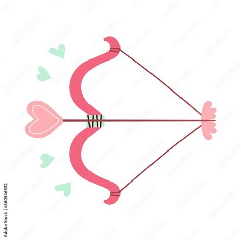 Cupid Bow And Arrow With A Heart Doodle In Cartoon Style Valentines