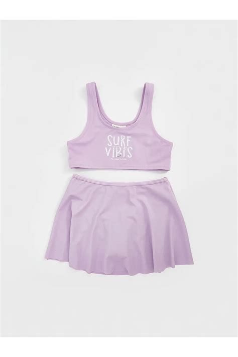 LC Waikiki LCW Kids Lila Hızlı Kuruyan UV Korumalı Kız Çocuk Etekli Bikini Fiyatı Yorumları
