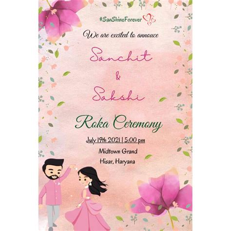 The Wedding Card Is Decorated With Pink Flowers