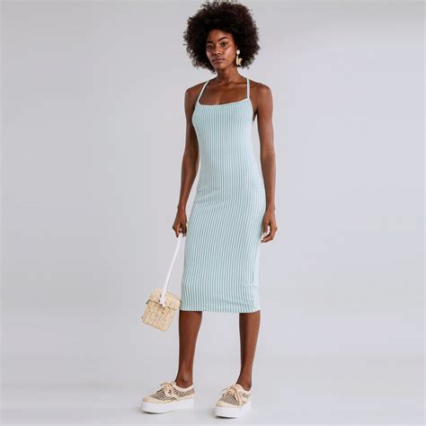 Vestido Malha Canelado Wave Midi Acqua Lez A Lez