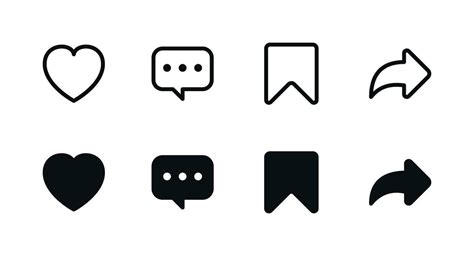 Social Media Interaction Icons Set Like Comment Share Save Symbols