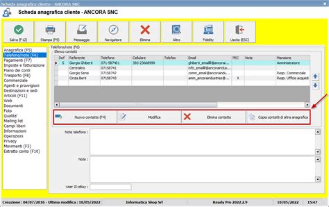 Telefono Note Scheda Anagrafica Ready Pro Manuale Utente