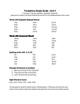 Level 2 Fundations Study Guide Unit 1 By Gina Acchione TPT