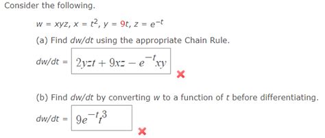 Solved Consider The Following W Xyz X T2 Y 9t Z Et A Chegg