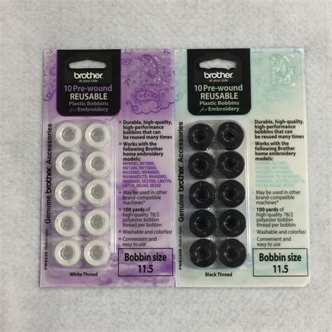 Brother Pre-wound Embroidery Bobbins (11.5 Size) 10 Pack - 1000's of ...