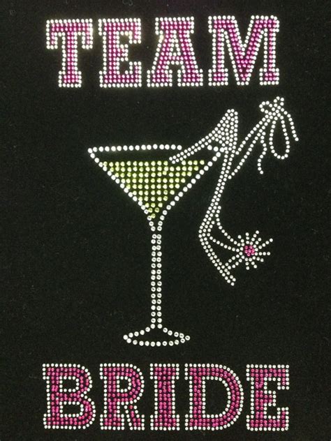 Team Bride Martini Rhinestone Transfer Design Iron On Hot Fix Heat