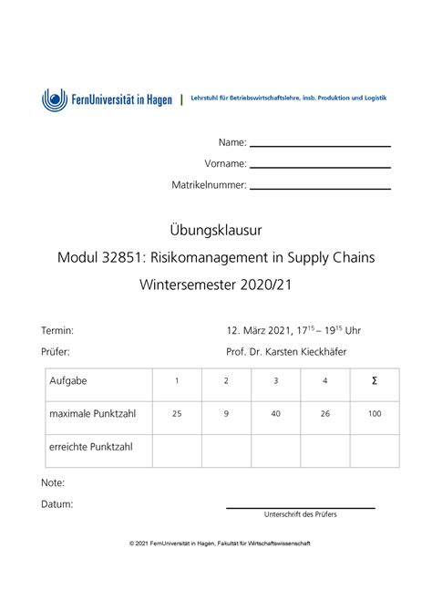 Bungsklausur Ws Fernuniversitt In Hagen Fakultt F R