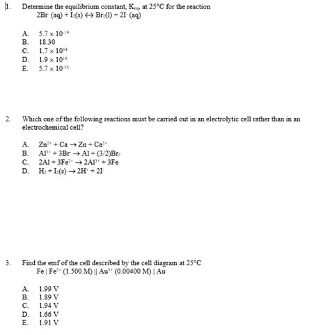 Solved 1 Determine The Equilibrium Constant Keq At 25°c