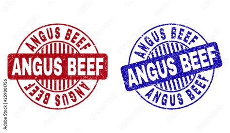 Grunge ANGUS BEEF Round Stamp Seals Isolated On A White Background