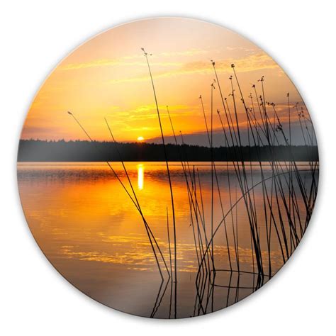 Glasbild Sonnenuntergang Am See Rund Wall Art De