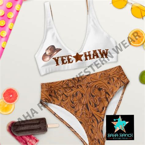 Yeehaw Tooled Leather Print Bikini Baha Ranch Western Wear