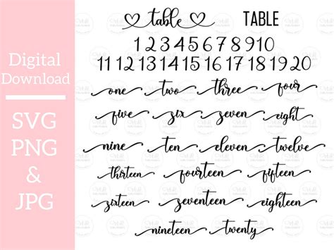 Wedding Table Numbers Svg Bundle For Wedding 42 Designs Tabel