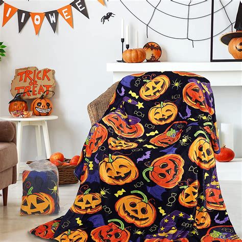 Halloween Blanket Haunted Throw Pumpkin Ghost Spooky Spider Webs Bat