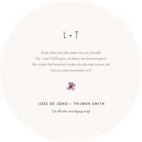 Ronde Save The Date Uitnodiging Met Geperste Bloemen