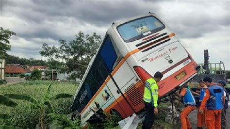 Kurang Konsentrasi Bus Harapan Jaya Tabrak Kijang Hingga Terjang