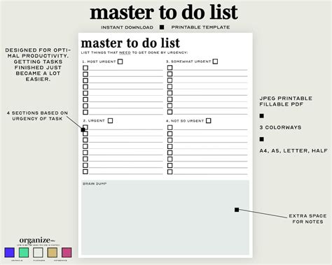 Printabledigital To Do List Master To Do List Template To Etsy