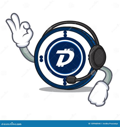 Con La Historieta De La Mascota De La Moneda De Digibyte Del Auricular