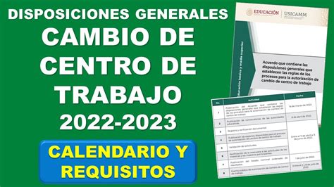 Cambio De Centro De Trabajo 2022 2023 USICAMM Disposiciones Generales