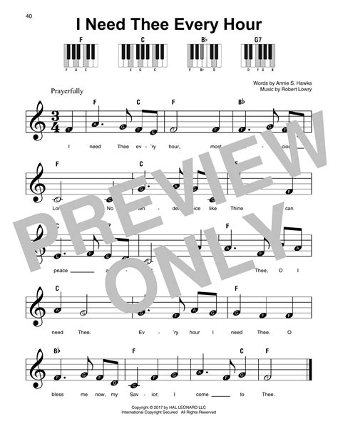 I Need Thee Every Hour By Robert Lowry Sheet Music For Super Easy Piano