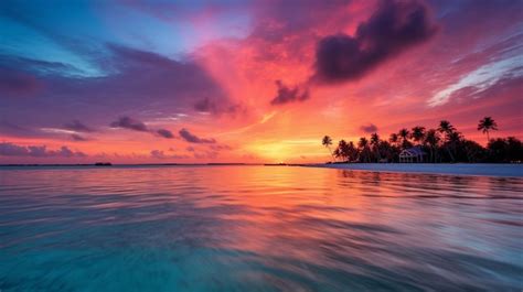 Premium Photo Colourful Sunset Over Ocean On Maldives