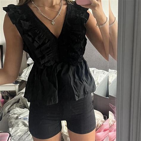 Black Frilly Top Similar To Zara Never Worn Brand Depop