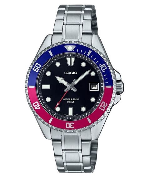 Casio Standard Analog Pepsi Bezel Stainless Steel Black Dial Quartz Mdv