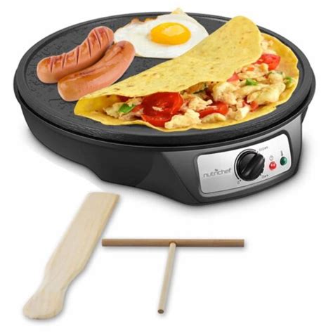 NutriChef Electric Nonstick Griddle Crepe Injera Maker Hot Plate Cooktop Black 1 Piece Frys