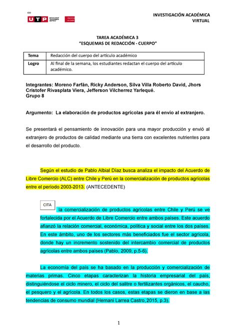 Ejemplo Tarea Acad Mica Parte Investigaci N Acad Mica Utp