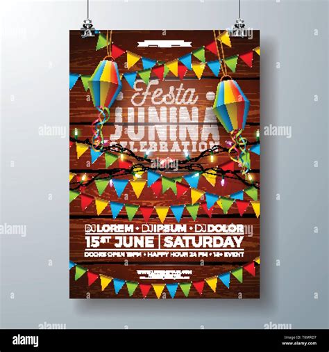 Festa Junina Party Flyer Design With Flags Paper Lantern And