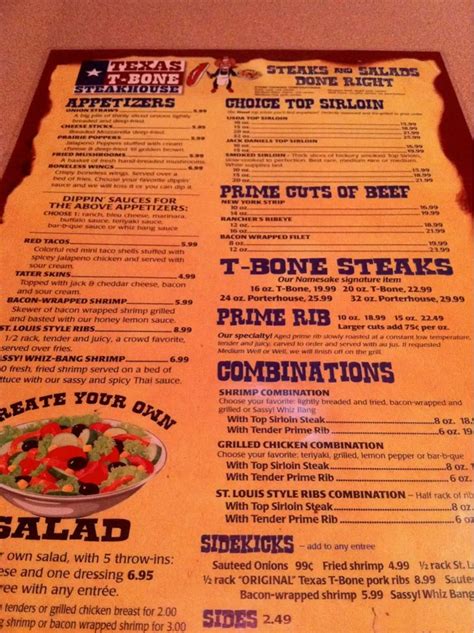 Texas T-Bone Steakhouse Menu, Menu for Texas T-Bone Steakhouse, Grand ...