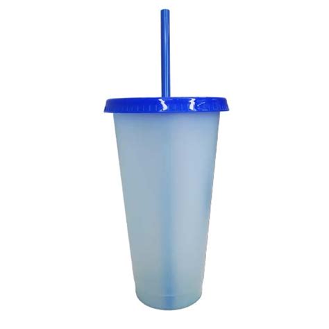 Vaso plástico Azul evs con tapa y pajilla 24oz cambia de color FAUCA