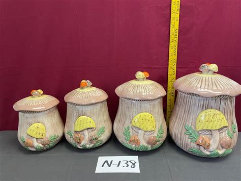 Set Of S Vintage Mushroom Ceramic Canister Set Estatesales Org