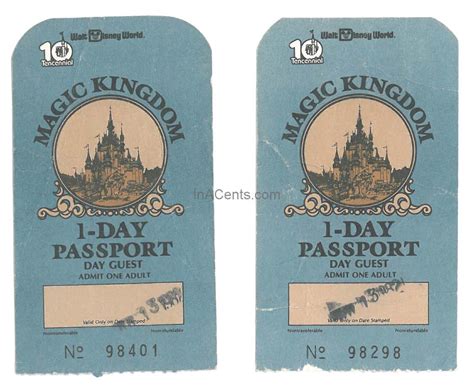 1982 Walt Disney World 1 Day Passport Ticket Stubs