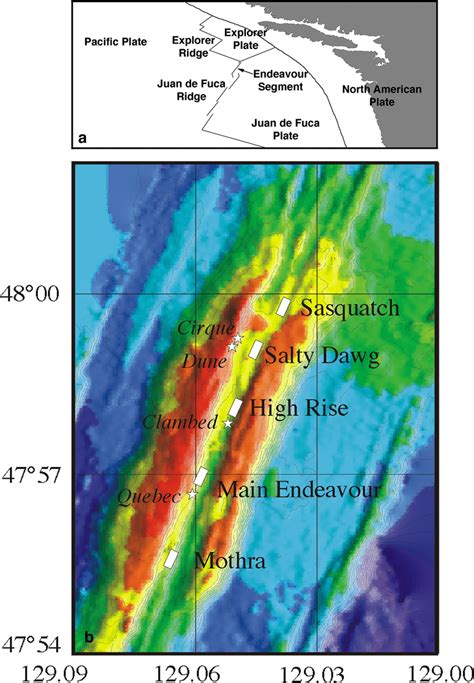 (a) Map of the Juan de Fuca Plate showing the Endeavour Segment of the... | Download Scientific ...