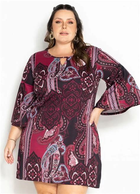 Vestido Arabescos Mangas Flare Plus Size Marguerite