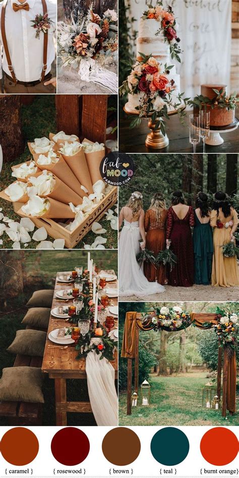 Warm Earth Tones Wedding Color Palette Burnt Orange Brown Teal