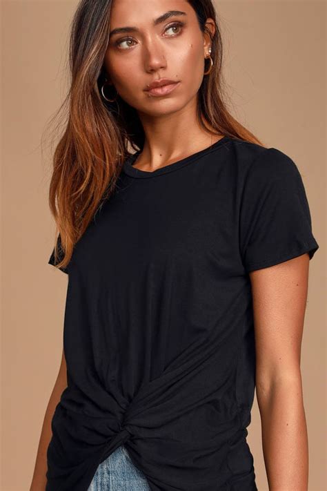 Cute Black Tee Black Knotted Tee Basic Tee Twisted Tee Lulus