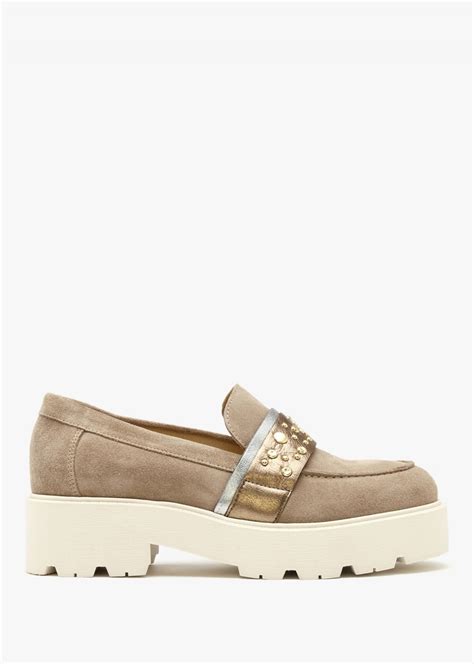 Daniel Tia Beige Suede Embellished Chunky Loafers