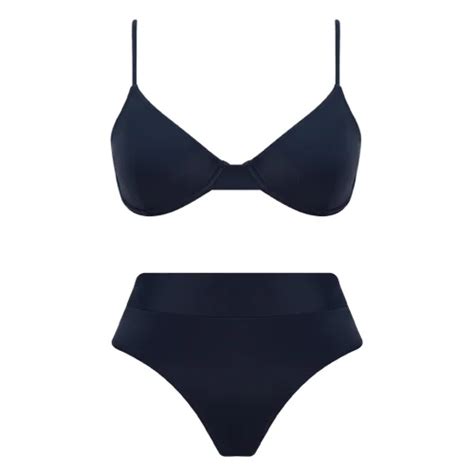 Haracci Lacivert Solana Pin up Yüksek Belli Econyl Bikini Set hipicon