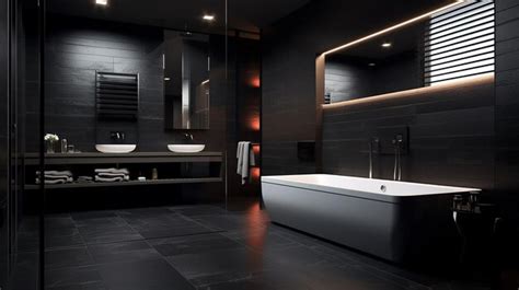 premium photo interior  black minimalist bathroom