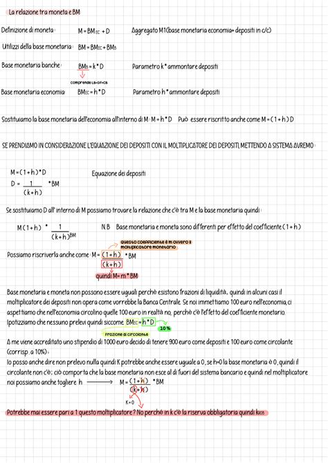 Appunti Economia La Relazione Tra Moneta E BM M BM EC D Aggregato