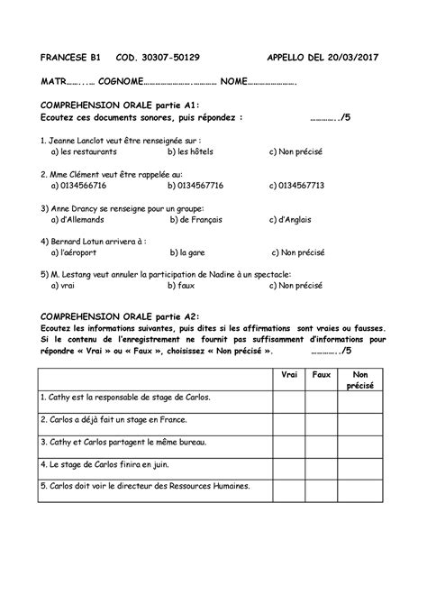 Simulazione Esame Francese B Cod Appello Del