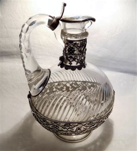 Ancien Pichet Carafon Aigui Re Cristal Monture Argent Massif Minerve J