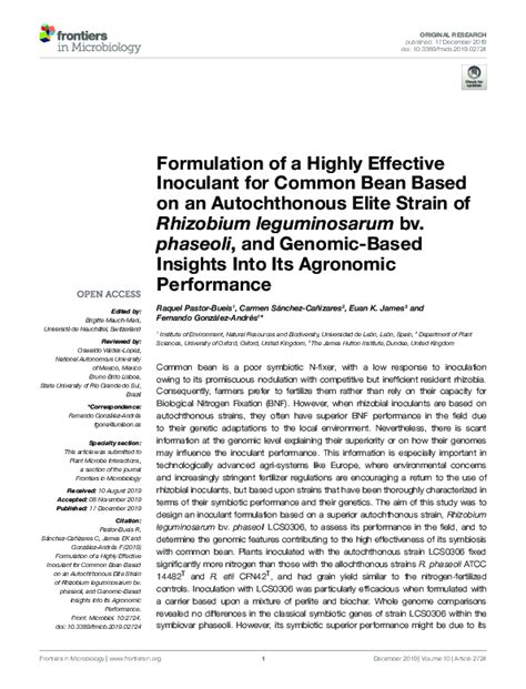 (PDF) Formulation of a Highly Effective Inoculant for Common Bean Based ...