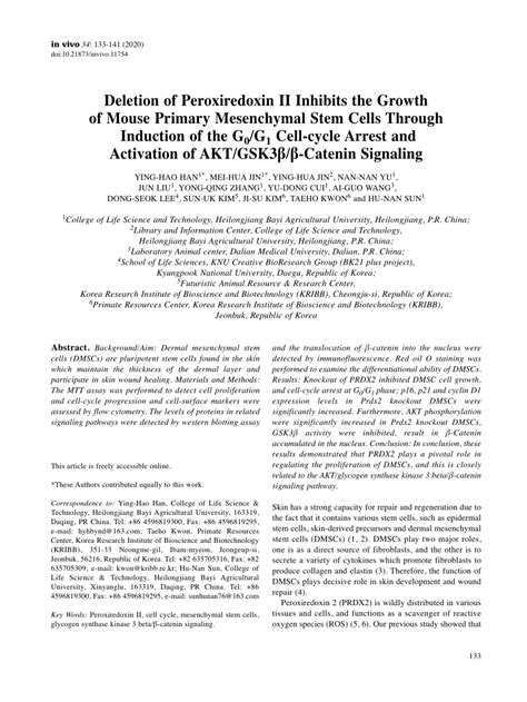 Pdf Deletion Of Peroxiredoxin Ii Inhibits The Growth Of Mouse Primary