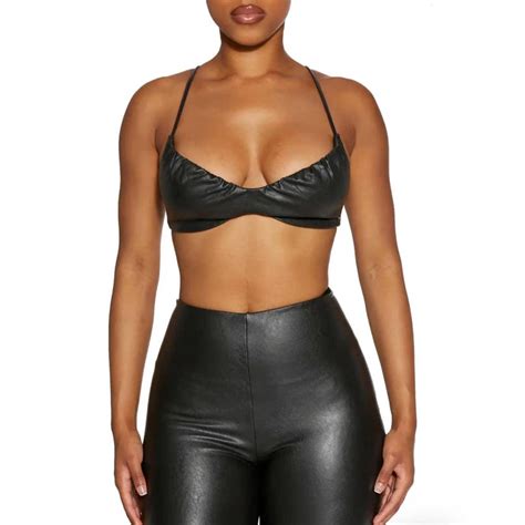 Naked Wardrobe Black Faux Leather Bralette Depop